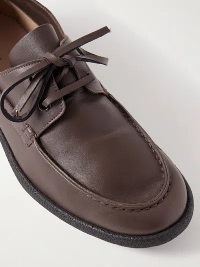 The Row Novus Sailor Leather Boat Shoes In Brown