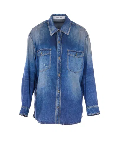 Golden Goose Deluxe Brand Women Oversized Shirt With Denim Print In Blue