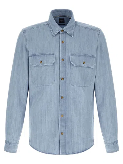 Hugo Boss H-liam Buttoned Chest-pockets Shirt In Blue