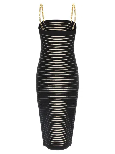 Elisabetta Franchi Striped-pattern Chain-strap Midi Dress In Black