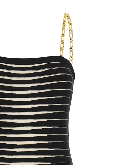 Elisabetta Franchi Striped-pattern Chain-strap Midi Dress In Black