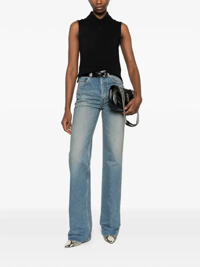 Saint Laurent Cassandre Polo Shirt In Cotton Piqu In Black