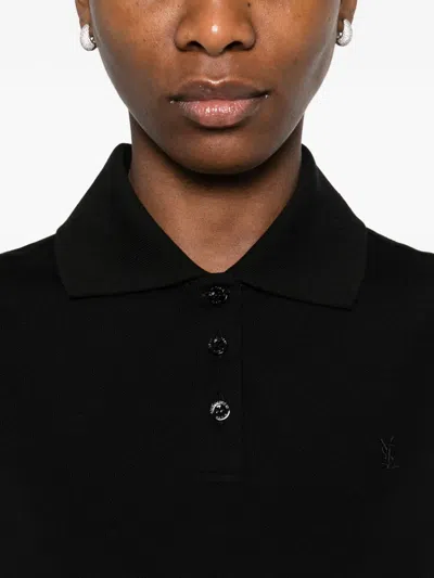 Saint Laurent Cassandre Polo Shirt In Cotton Piqu In Black