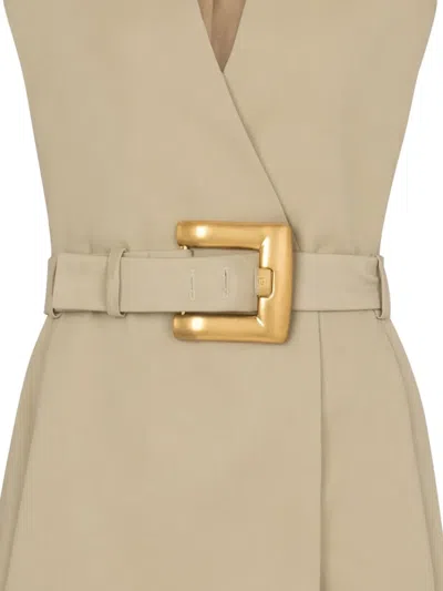 Balmain Wrap Cotton Gabardine Dress Belt Detail In Neutral