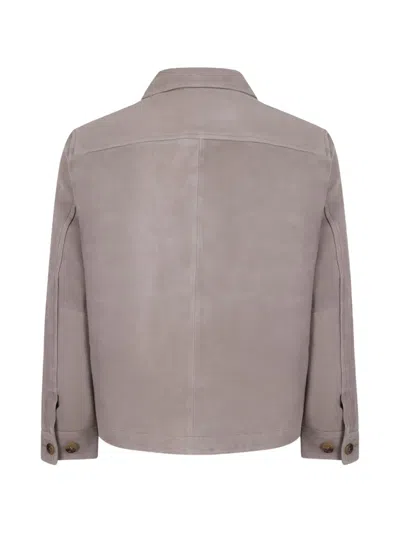 Selected Pockets Button Suede Jacket In Brown