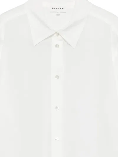 P.a.r.o.s.h Womens Shirt Curved Hem Sheer Fabric In White