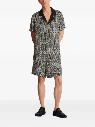 Balmain Short Sleeves Shirt Geometric Pattern Collar In Black