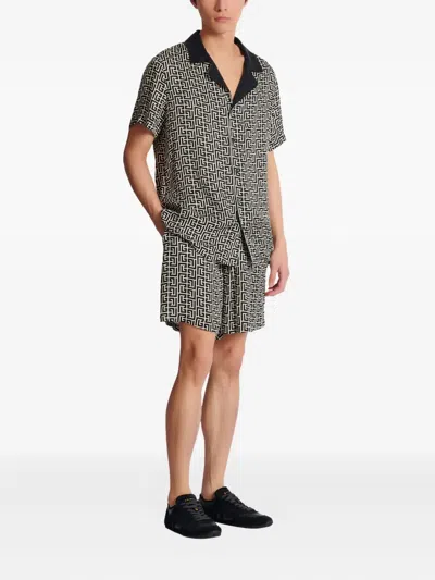 Balmain Short Sleeves Shirt Geometric Pattern Collar In Black