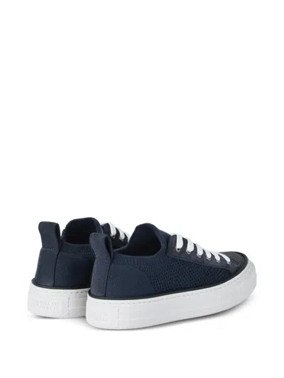 Brunello Cucinelli Bead-embellished Suede-trimmed Stretch-knit Sneakers In Blue