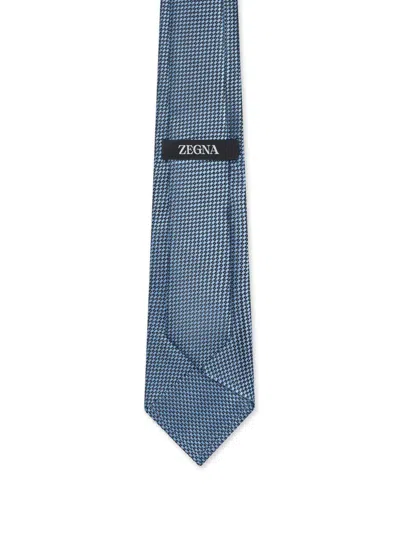 Zegna Geometric-pattern Silk Tie In Blue