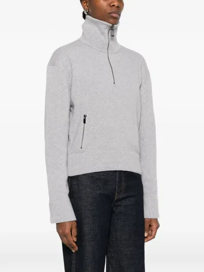 Victoria Beckham Milano Merino Wool And Cashmere-blend Half-zip Sweater In Gray