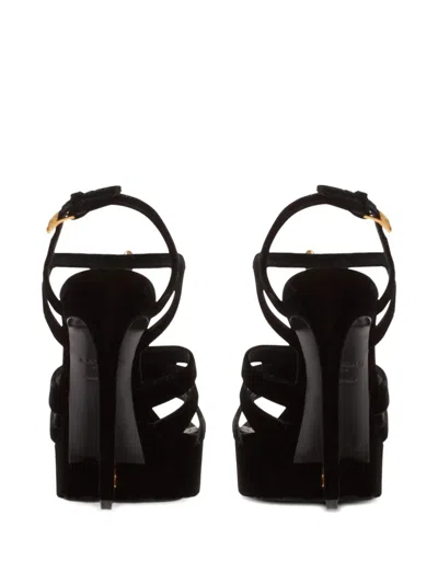 Balmain Velvet Platform Sync Sandals In Black