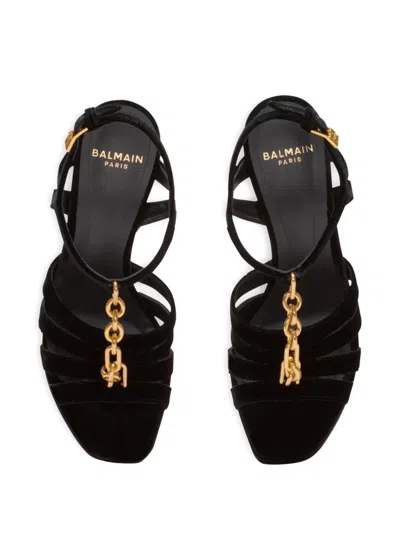 Balmain Velvet Platform Sync Sandals In Black