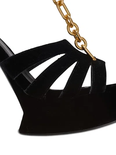 Balmain Velvet Platform Sync Sandals In Black