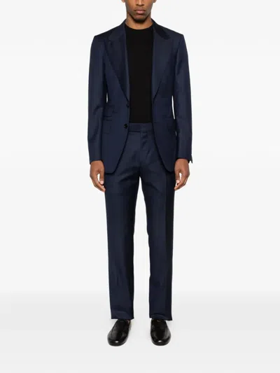 Tom Ford Flap-pocket Single-breasted Suit In Blue
