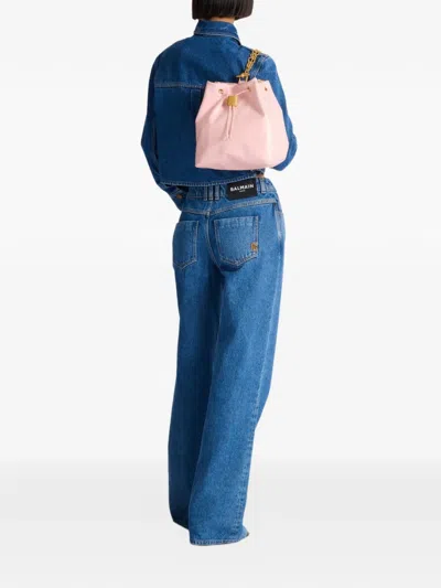 Balmain Chain Drawstring Leather Backpack In Pink