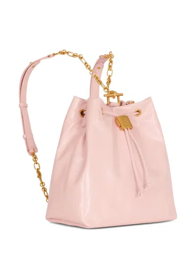 Balmain Chain Drawstring Leather Backpack In Pink