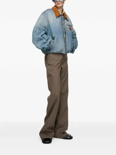 Acne Studios Leather Collar Denim Bomber Jacket In Blue