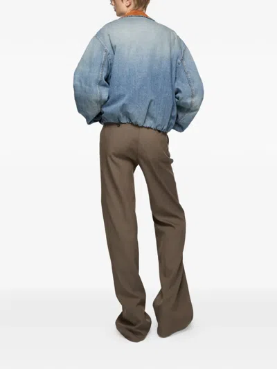 Acne Studios Leather Collar Denim Bomber Jacket In Blue