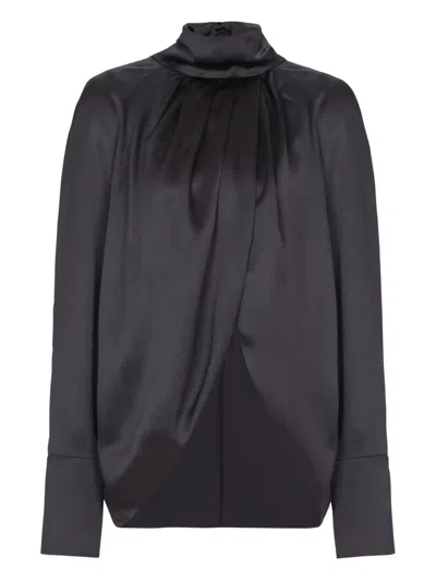 Balmain Draped Silk Blouse In Black