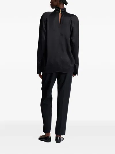 Balmain Draped Silk Blouse In Black