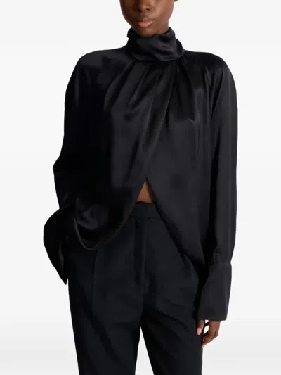 Balmain Draped Silk Blouse In Black