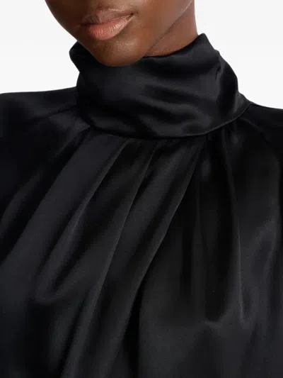 Balmain Draped Silk Blouse In Black