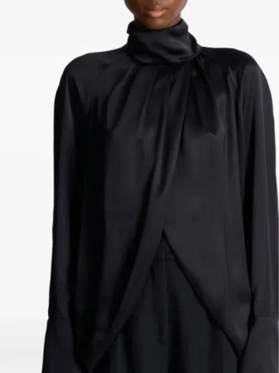 Balmain Draped Silk Blouse In Black