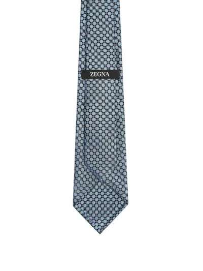 Zegna Geometric-pattern Silk Tie In Blue