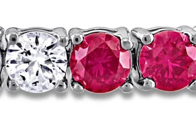 Delmar Lab Created White Sapphire & Lab Created Ruby Tennis Bracelet In Multi