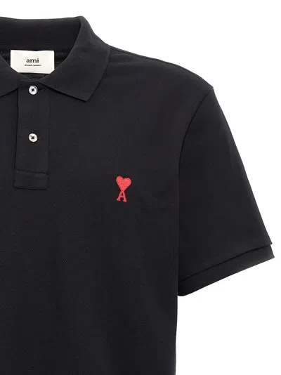 Ami Alexandre Mattiussi Ami Paris Men Black Polo Shirt With Adc Embroidery At The Front In Cotton Man In Black