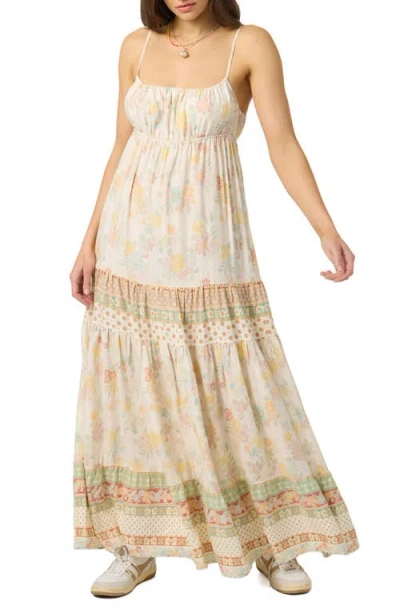 O'neill Lillie Floral Border Print Tiered Maxi Dress In White