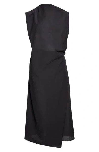Jacquemus Drap Cotton-blend Poplin Midi Dress In Black