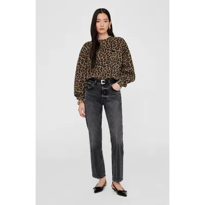 Anine Bing Miles Sweatshirt In Black And Brown Leopard