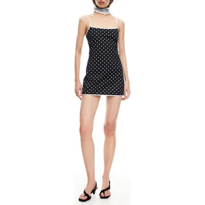 Lioness Voyage Polka Dot Stretch Cotton Minidress In Black