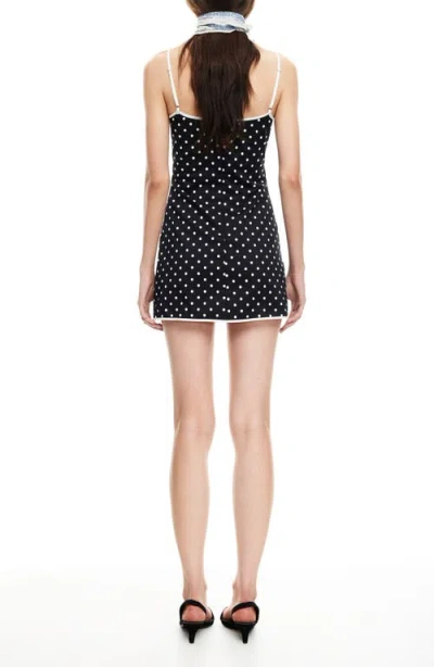 Lioness Voyage Polka Dot Stretch Cotton Minidress In Black