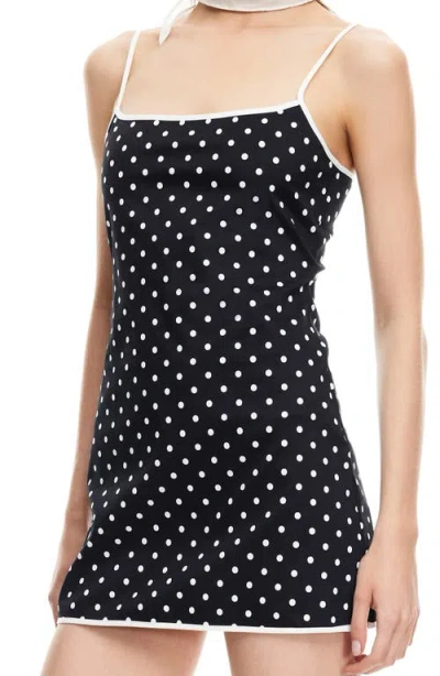 Lioness Voyage Polka Dot Stretch Cotton Minidress In Black