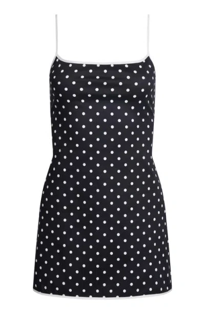 Lioness Voyage Polka Dot Stretch Cotton Minidress In Black