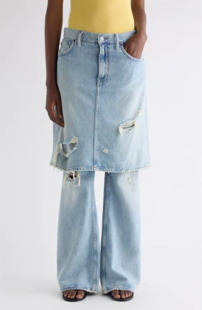 Acne Studios Distressed Layered Wide-leg Jeans In Blue