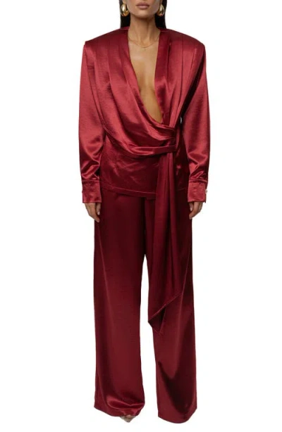 Jluxlabel Statement Satin Drape Top In Red