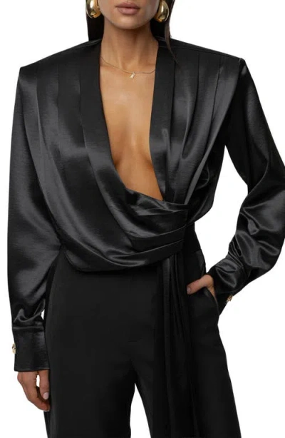 Jluxlabel Statement Satin Drape Top In Black