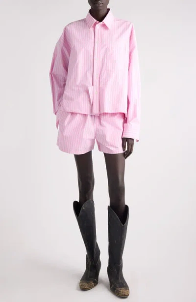 Balenciaga Pink And White Striped Cotton Boxer Shorts In Pink