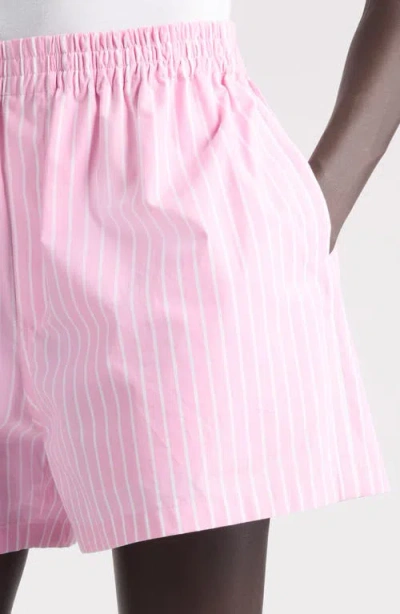 Balenciaga Pink And White Striped Cotton Boxer Shorts In Pink