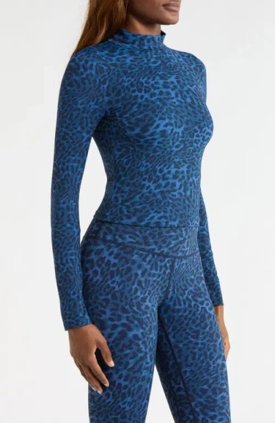 Mpg Leopard Print Long Sleeve Top In Blue