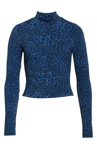 Mpg Leopard Print Long Sleeve Top In Blue