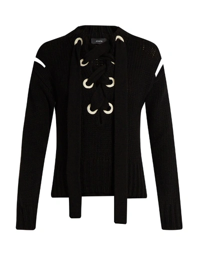 Joseph Lace-front Cashmere Sweater In Black