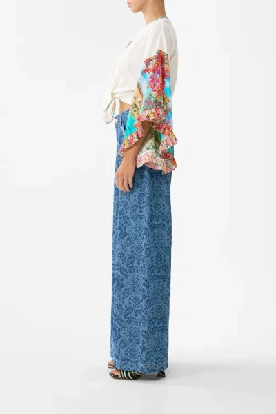 Camilla Tie Front Ruffle Sleeve T-shirt In Multi