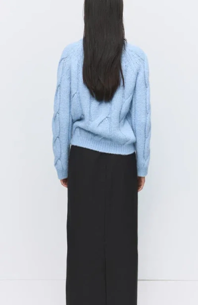 Mango Cable Crewneck Sweater In Blue