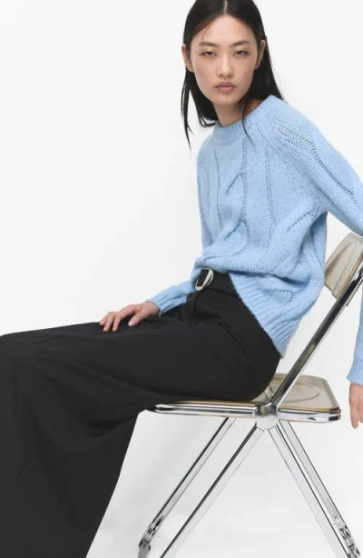 Mango Cable Crewneck Sweater In Blue