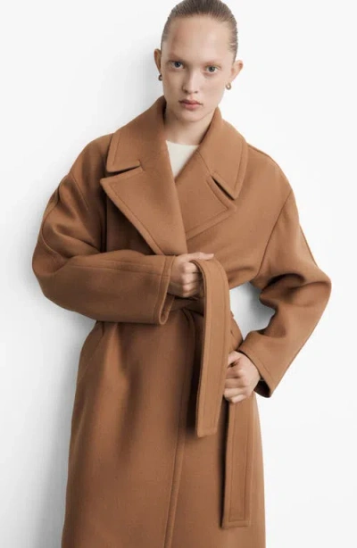 Mango Belted Wool Blend Coat In Brown